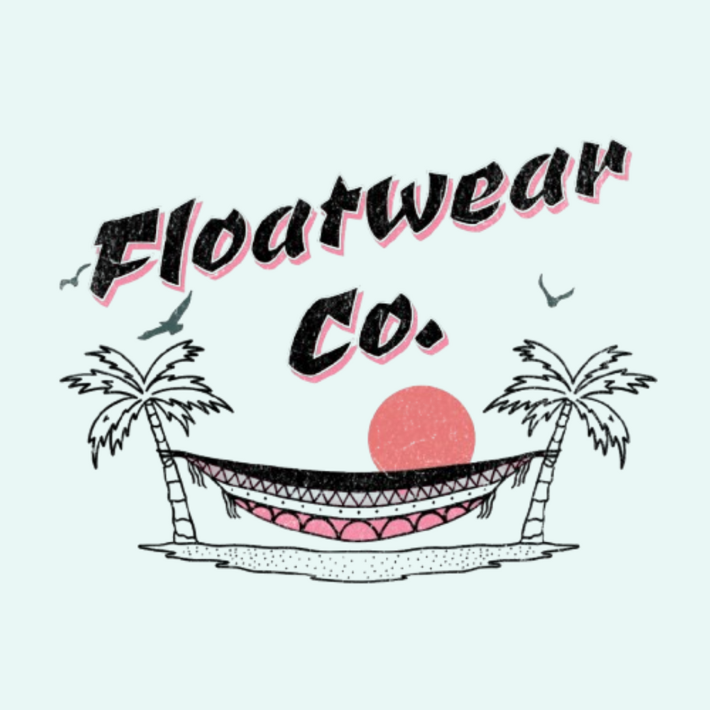Floatwear Co. logo with hammock and palm trees on a light blue background